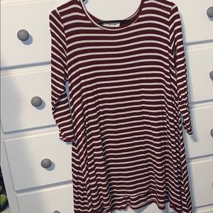 Horizontal maroon and white stripe dress, size M